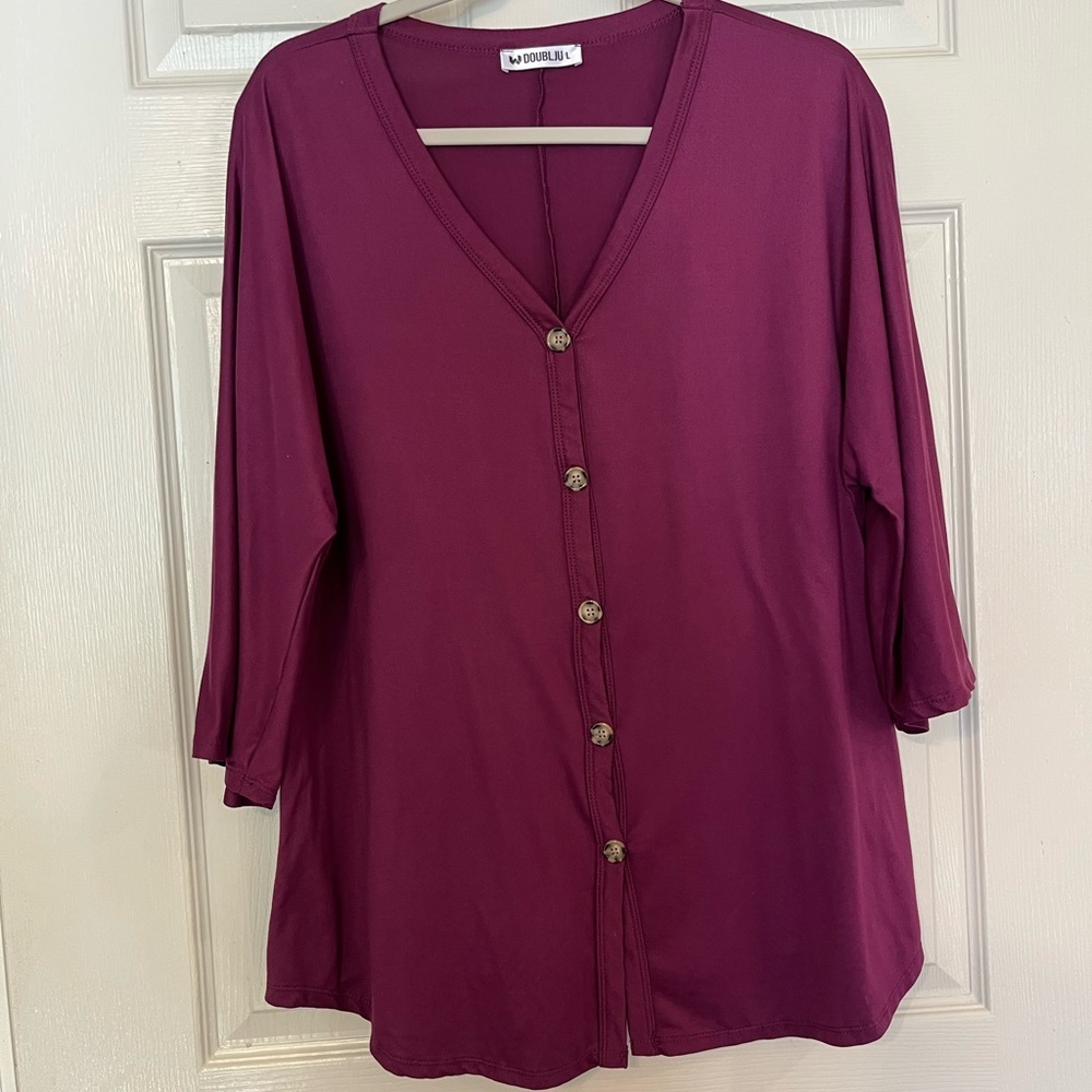 Doublju Women's Purple Button-Down Shirt Large